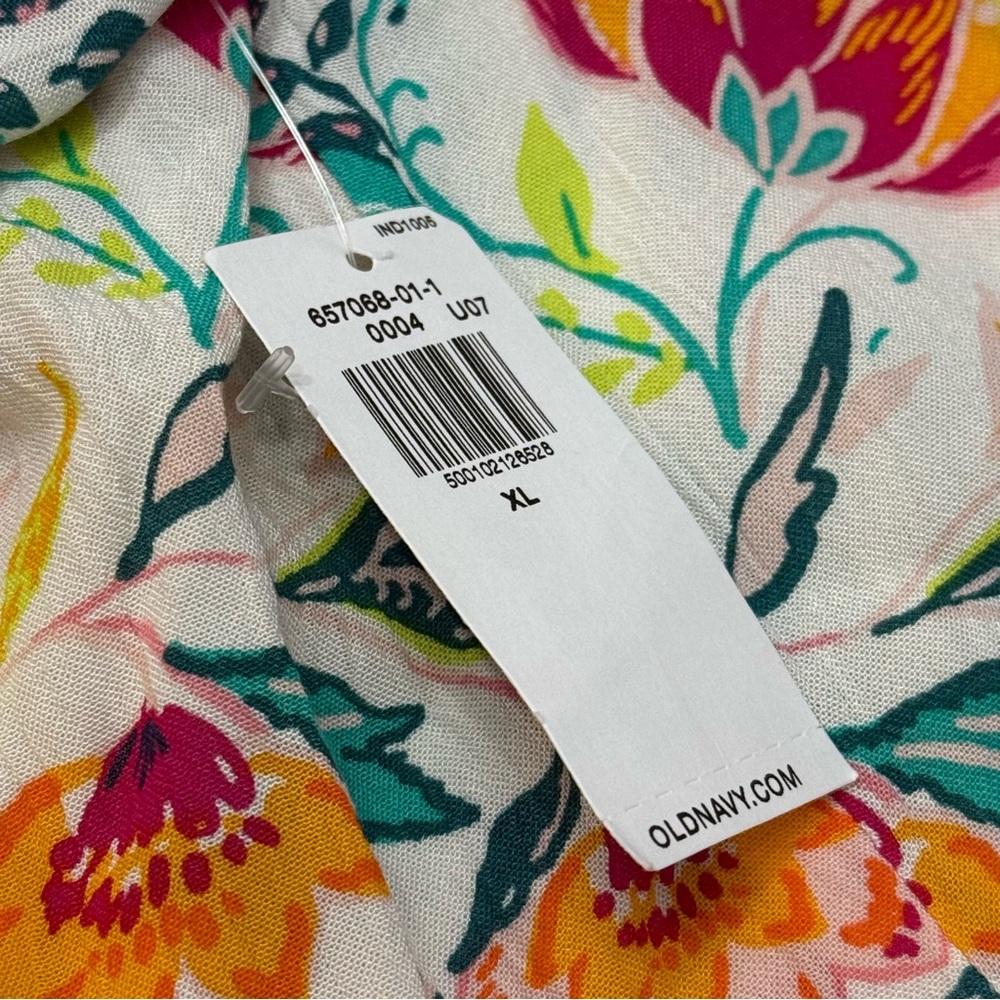 Old Navy Long Sleeve V-Neck Crinkled Boho Top Tropical Peasant NWT Bright XL - Picture 8 of 10